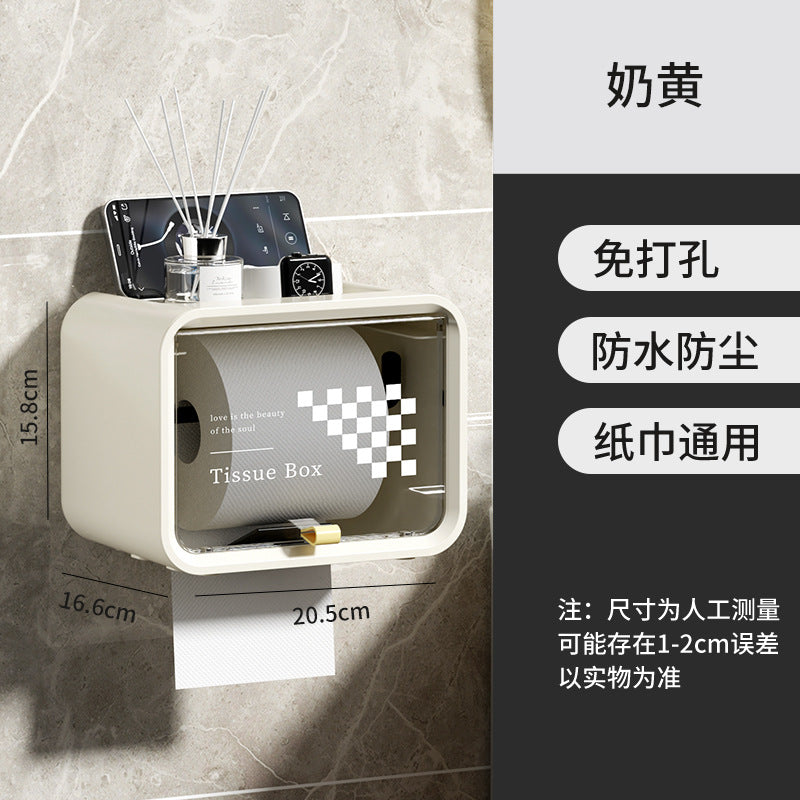Bathroom tissue box wall-mounted waterproof punch-free toilet paper holder tissue dispenser tissue rack tissue storage