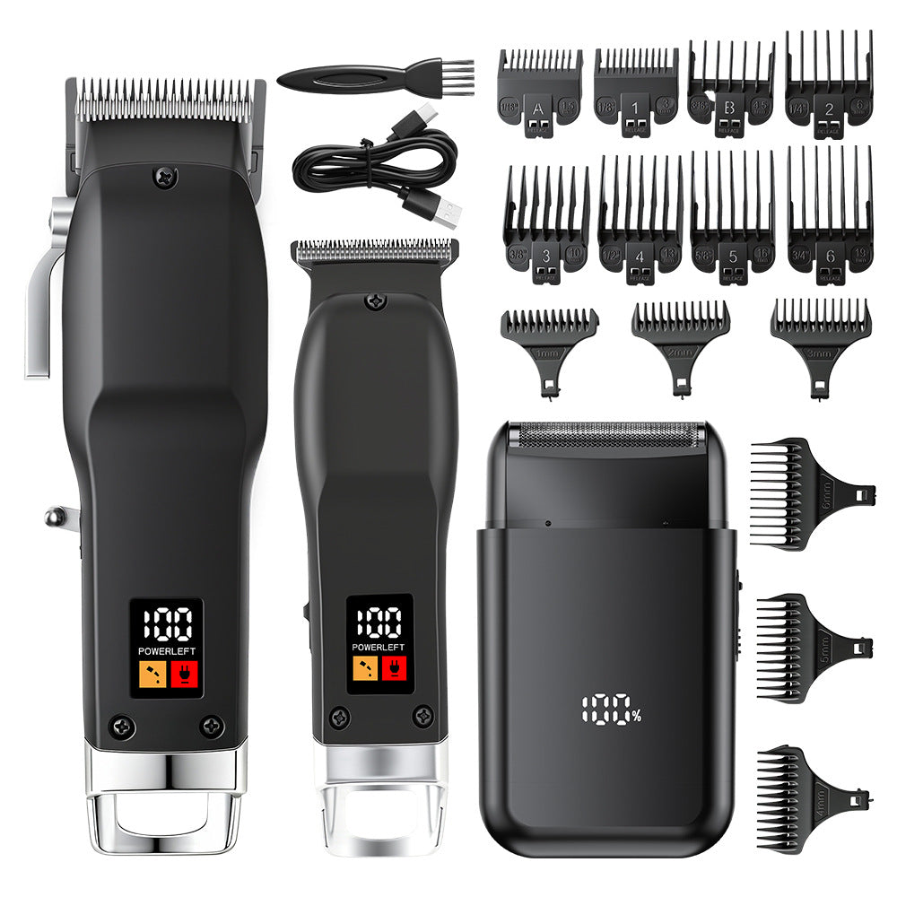 professional hairdressing set, electric clipper, oil head carving scissors, shaving reciprocating three-piece set