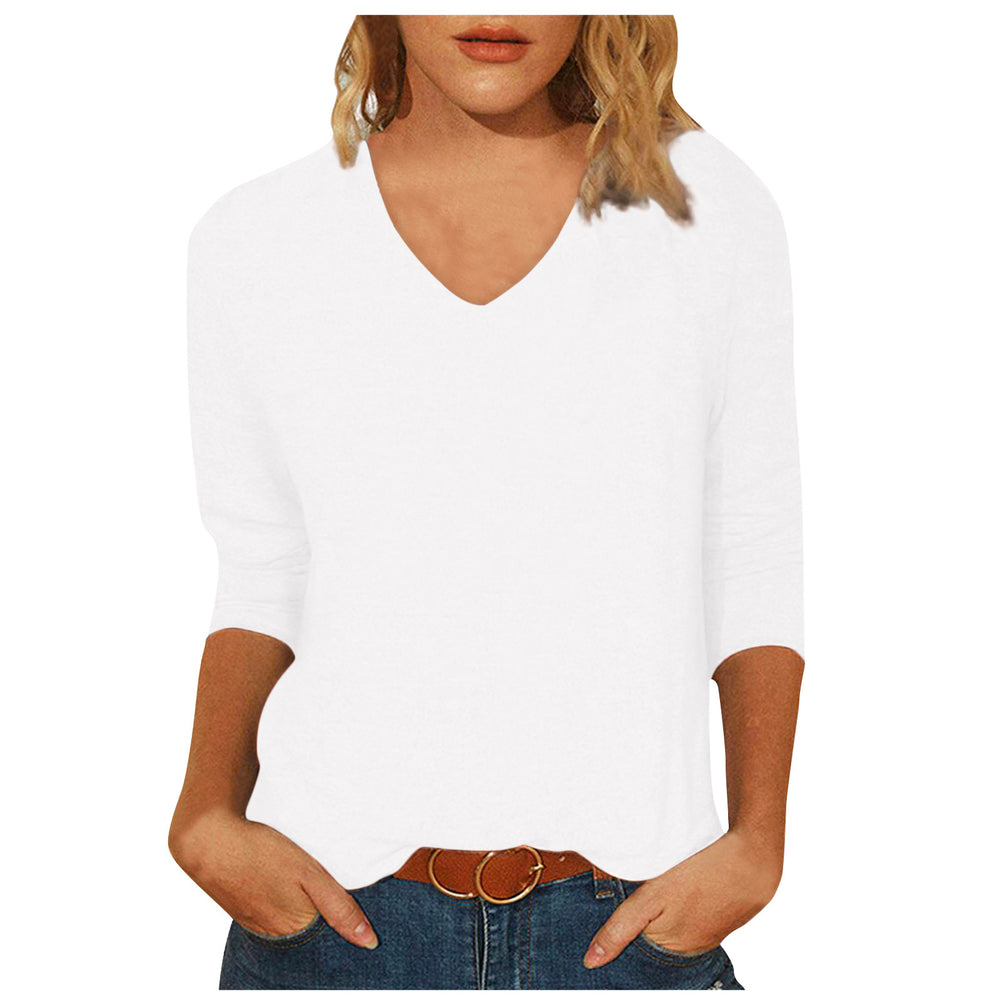 cross-border  women's casual v-neck 3/4 sleeve t-shirt top - in stock