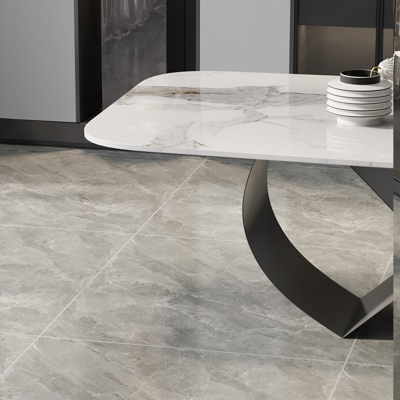 Factory direct wholesale customizable light luxury glossy sintered stone dining table, modern minimalist rectangular dining table with carbon steel frame