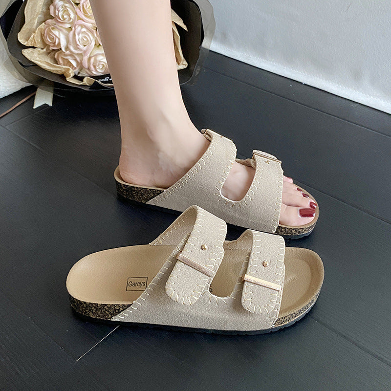 Thick sole birkenstock shoes women's summer outwear half slippers year lazy birkenstock sandals beach vacation beach shoes