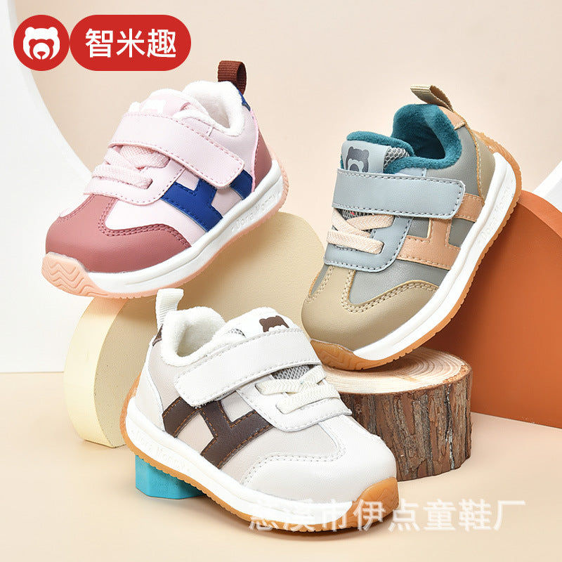 Toddler shoes for baby boys 0-1-3 years old, autumn/winter infant and toddler shoes for baby girls, soft sole functional fleece-lined thickened cotton shoes