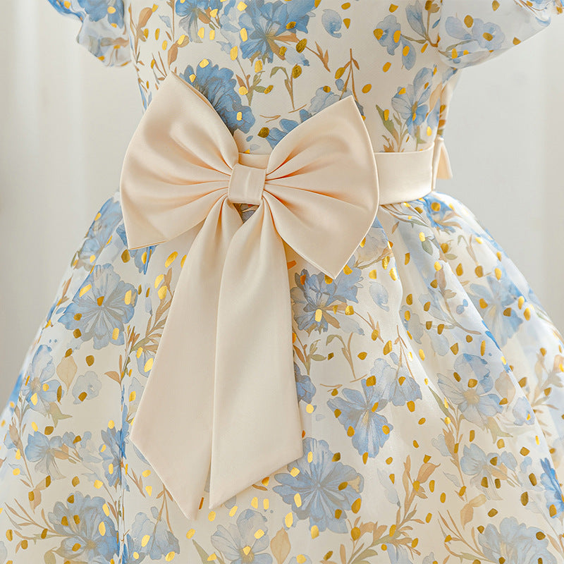 New arrival: girls' printed chiffon bowknot tutu dress - perfect for little misses! (cross-border e-commerce)