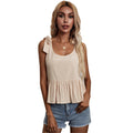 new arrival cross-border fashion women's looseeasiest for match t-shirt u-neck strappy cotton and linen straight-leg camisole tops
