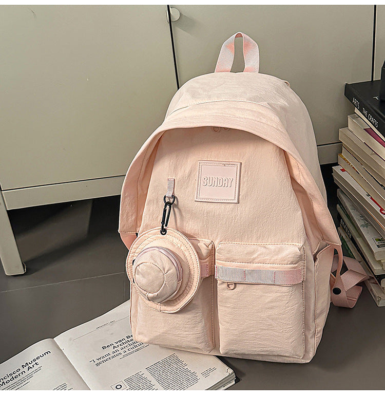 Backpack, lightweight outdoor, large capacity, niche style, pure color, travel, work clothing, school bag, student, good-looking, contrast color, lightweight school bag