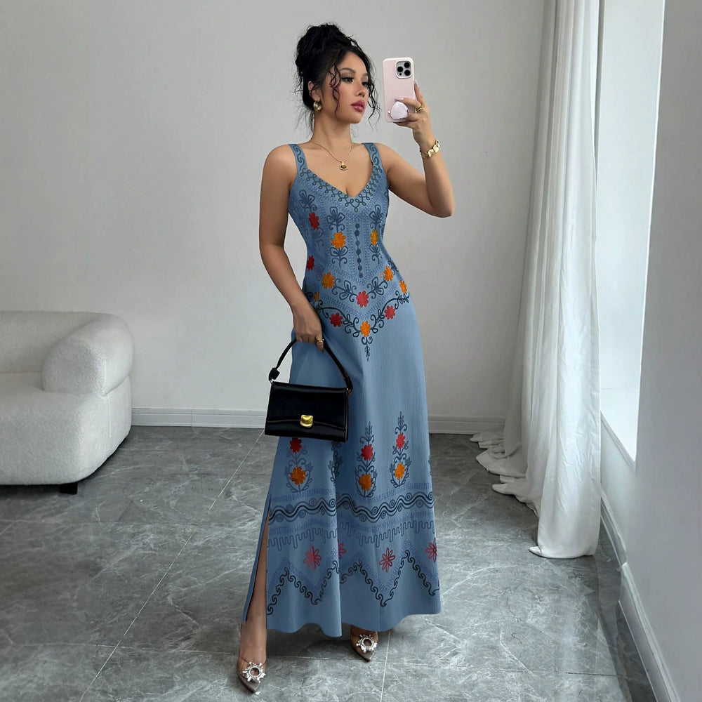 Amazon fashion cross-border women's retro sweet new slit dress