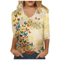 2025 cross-border amazon women's casual printed v-neck 3/4 sleeve t-shirt top - in stock