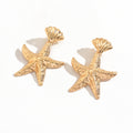 Wholesale gold earrings - european & american style irregular starfish earrings for women - beach vacation pleated texture statement studs