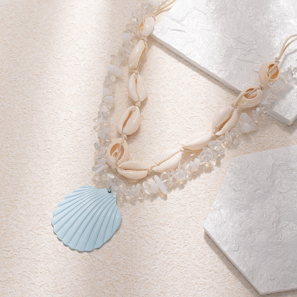 Multi-layered beach necklace wholesale european and american cross-border vacation style blue shell niche high-end clavicle chain for women