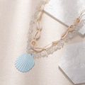 Multi-layered beach necklace wholesale european and american cross-border vacation style blue shell niche high-end clavicle chain for women