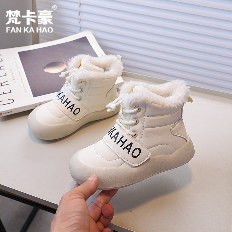Vancahao girls' thickened warm snow boots,  winter new collection, boys' black cotton shoes, versatile ankle boots for kids