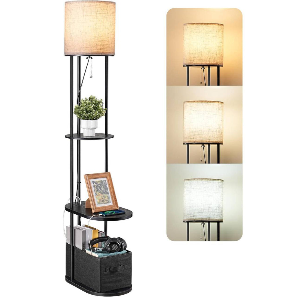 Cross-border floor lamp with charging port, storage box, atmosphere lamp, living room shelf lamp, bedroom bedside lamp, study desk lamp