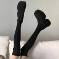 foreign trade large size  new thick heel knitted elastic boots women's high heel two-wear elastic woolen cotton boots 42 size