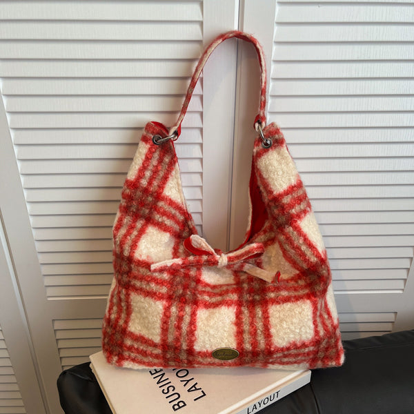 Korean new autumn and winter plush lazy versatile double-sided shoulder tote bag soft waxy Japanese student bag female