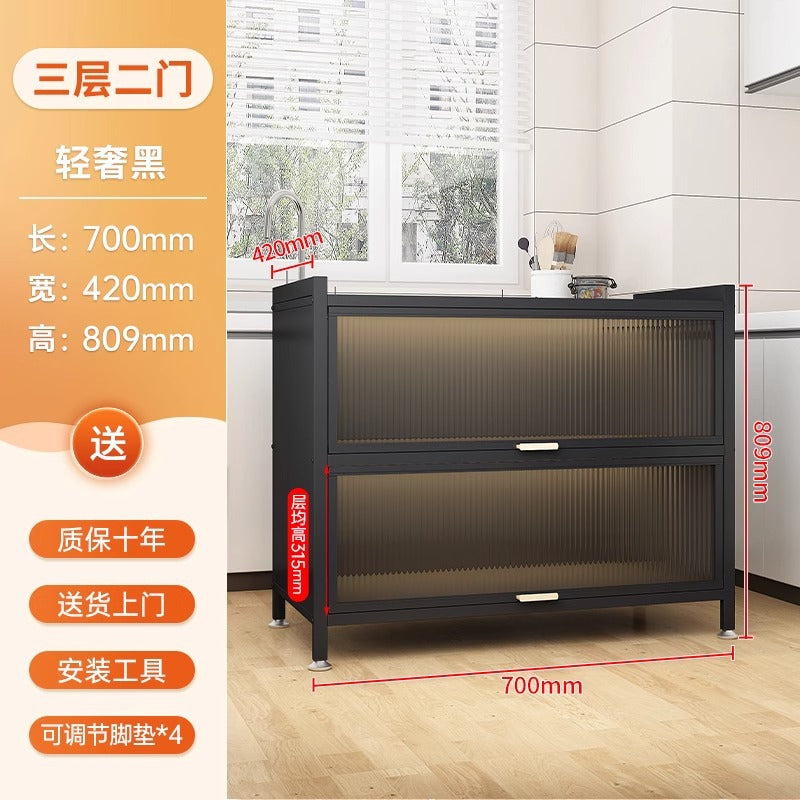 Kitchen thickened carbon steel storage rack floor-standing multi-layer dust-proof storage cabinet microwave oven with door multi-functional storage cabinet