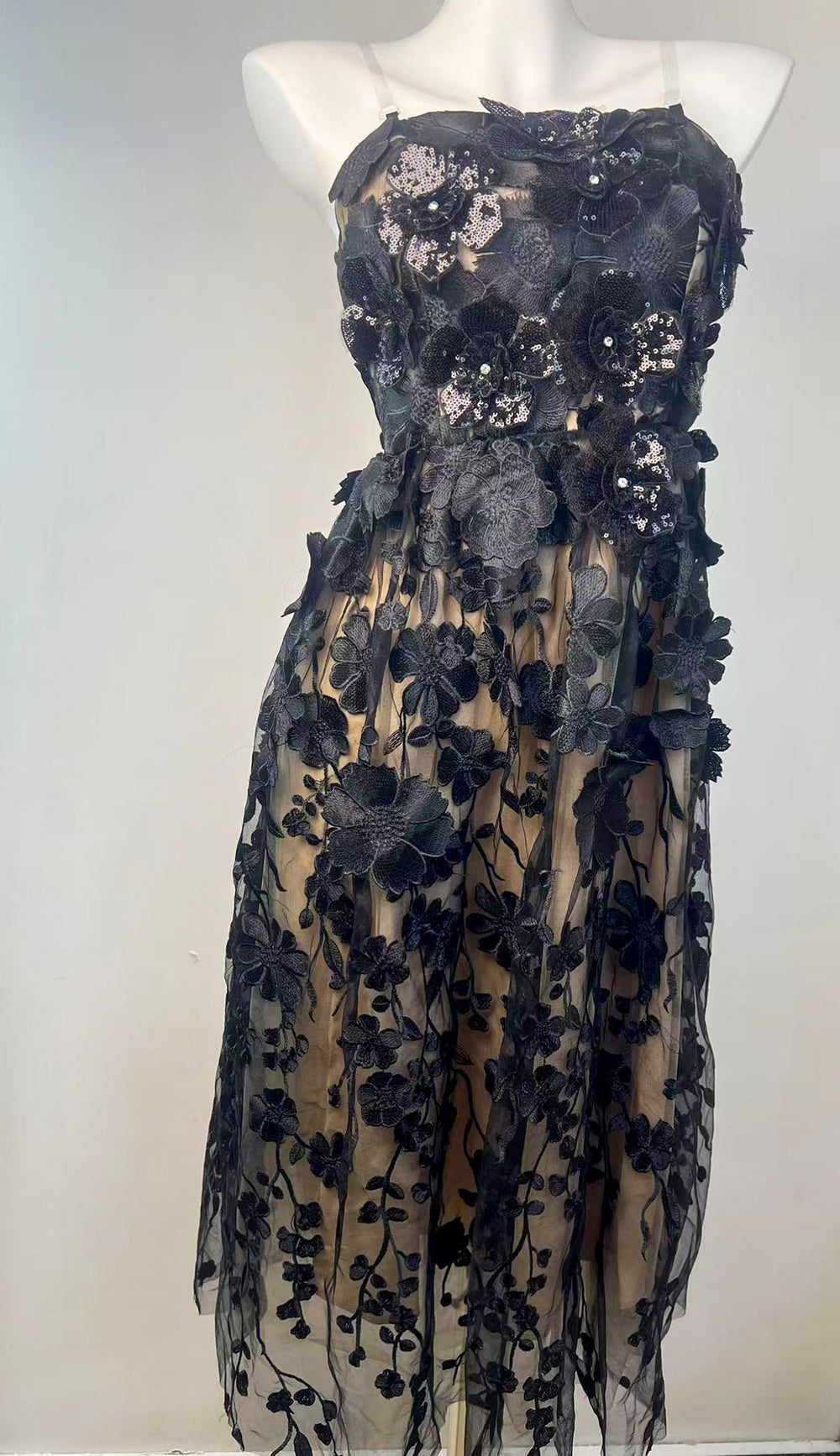 French high-end women's summer dress: exquisite 3d floral embroidery, cinched waist, slimming bandeau gown, long dress