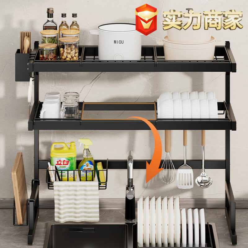 Kitchen dish drain rack Household bowl and chopstick drain bowl rack Drying bowl rack Storage box Dish rack Sink Carbon steel rack
