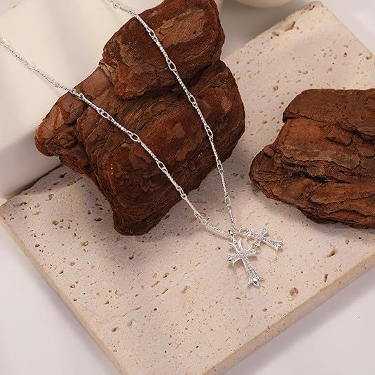 Amazon bestseller: birthstone inlaid double cross pendant 14k necklace - unique & trendy jewelry