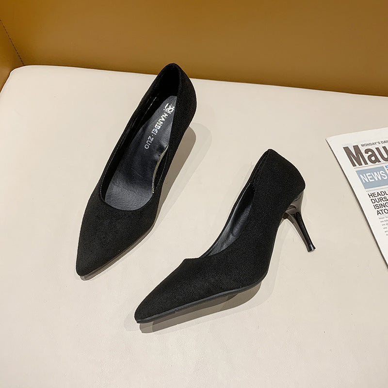 High heels for women 2025new arrivalpopular suede fashioneasiest for matchautum women's shoes k-style banquet stiletto pointed toe flats