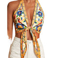 european and american style tropical print halter neck tie deep v backless sleeveless tank top - beach vacation hot girl outfit