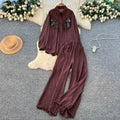 Light mature style heavy industry embroider red work clothingtwo-piece set female autumlooseslimming looklong sleevesshirtloose pantssuit