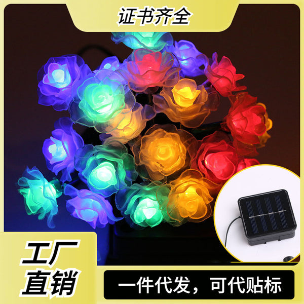 Cross-border outdoor solar rose light string LED courtyard garden decoration camping tent atmosphere festival lights