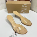 Za2025 summer women's open-toe heeled sandals - stiletto, transparent thong, crystal heel