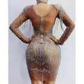 supply customclassy rhinestone mesh elastic european and american african sexy silmlong sleevesdressin stock