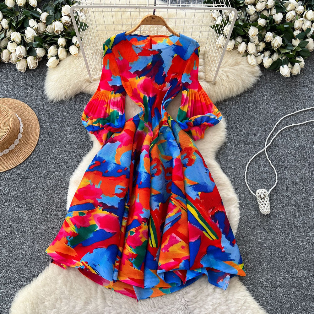 spring new arrival: royal court style retro stand collar dress - european & american socialite design, cinched waist, single-breasted button, printed maxi dress