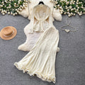 French chic beaded v-neck lace two-piece set - women's spring/autumn tie-waist cutout high-end slim fit outfit