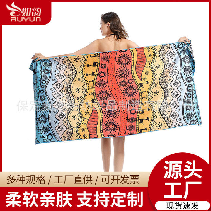Factory wholesale full-page printed sand-free beach towel, soft, absorbent, quick-drying, mesh bag packaging, advertising cheerleading bath towel