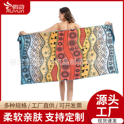 Factory wholesale full-page printed sand-free beach towel, soft, absorbent, quick-drying, mesh bag packaging, advertising cheerleading bath towel