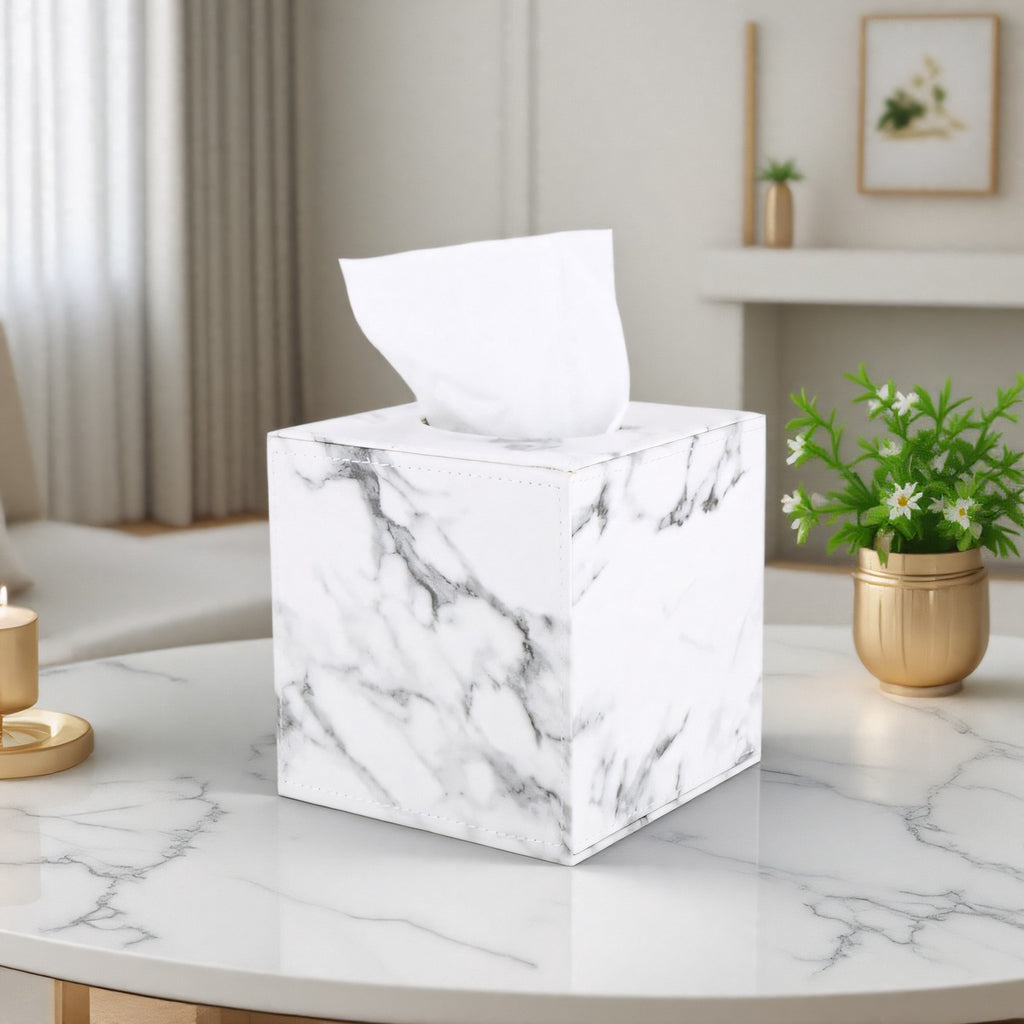 Leather Cylinder Roll Paper Box Premium Light Luxury Square Tissue Tube Marble Pattern Living Room Coffee Table Tissue Box Wholesale