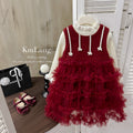 Girls' dress - premium princess style with fleece lining, vest dress, tiered skirt, perfect for chinese new year