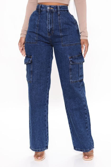 Y2k style   jeans women's new multi-pocket high-waisted elastic waistband washed cargo pants