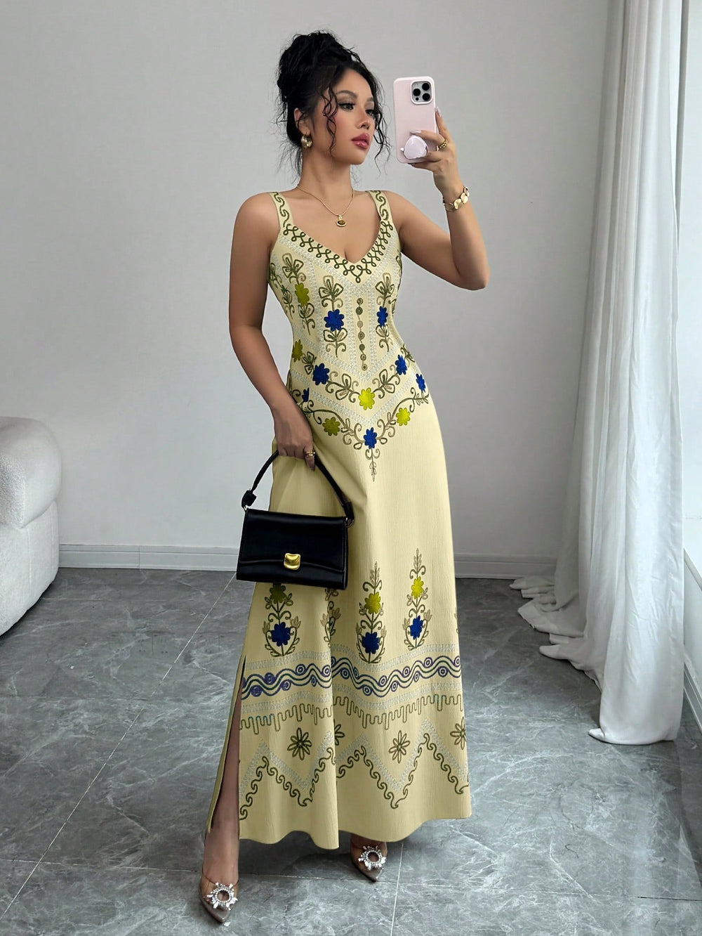 Amazon fashion cross-border women's retro sweet new slit dress