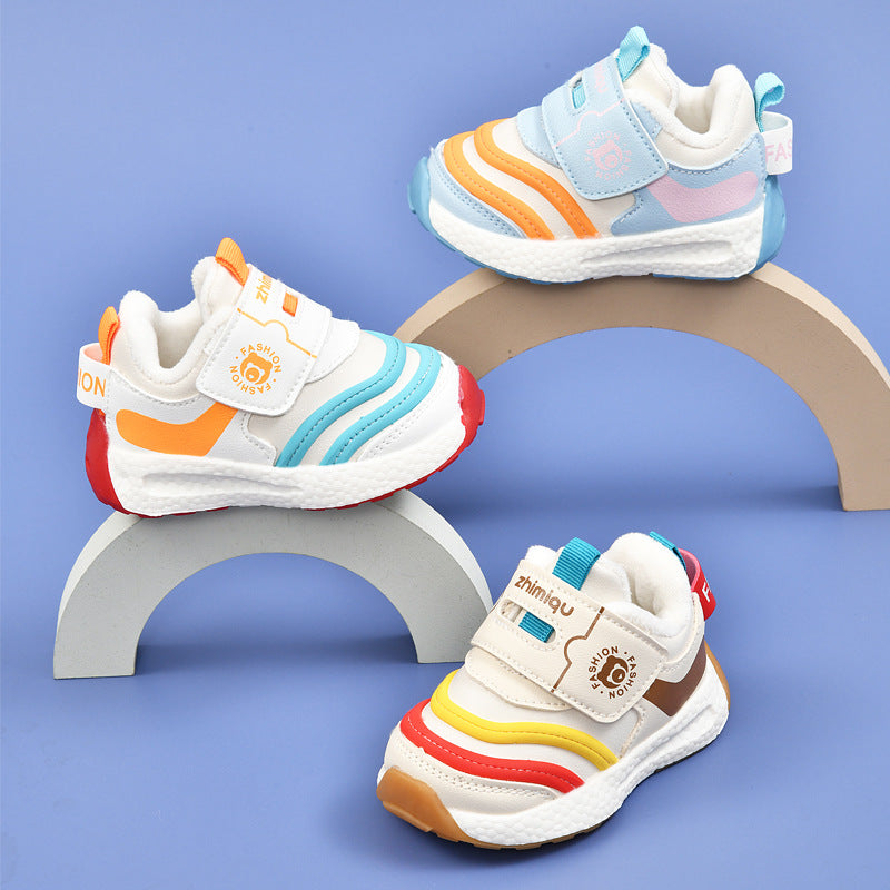 Toddler shoes for baby boys 0-1-3 years old, autumn/winter infant and toddler shoes for baby girls, soft sole non-slip, fleece-lined, extra thick cotton shoes