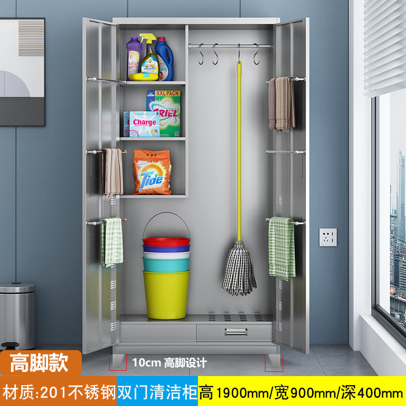 Stainless steel cleaning cabinet household school hygiene cleaning cabinet classroom balcony mop broom tool storage cabinet