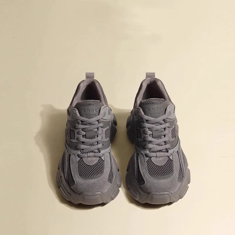 Dad shoes for women, 2026 new spring/summer collection, lightweight breathable mesh, chunky platform, height-increasing sneakers, trendy street style, gray