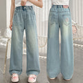 Girls' spring lightweight pants  new style big kids summer straight-leg wide-leg mosquito-proof pants children's tencel denim jeans