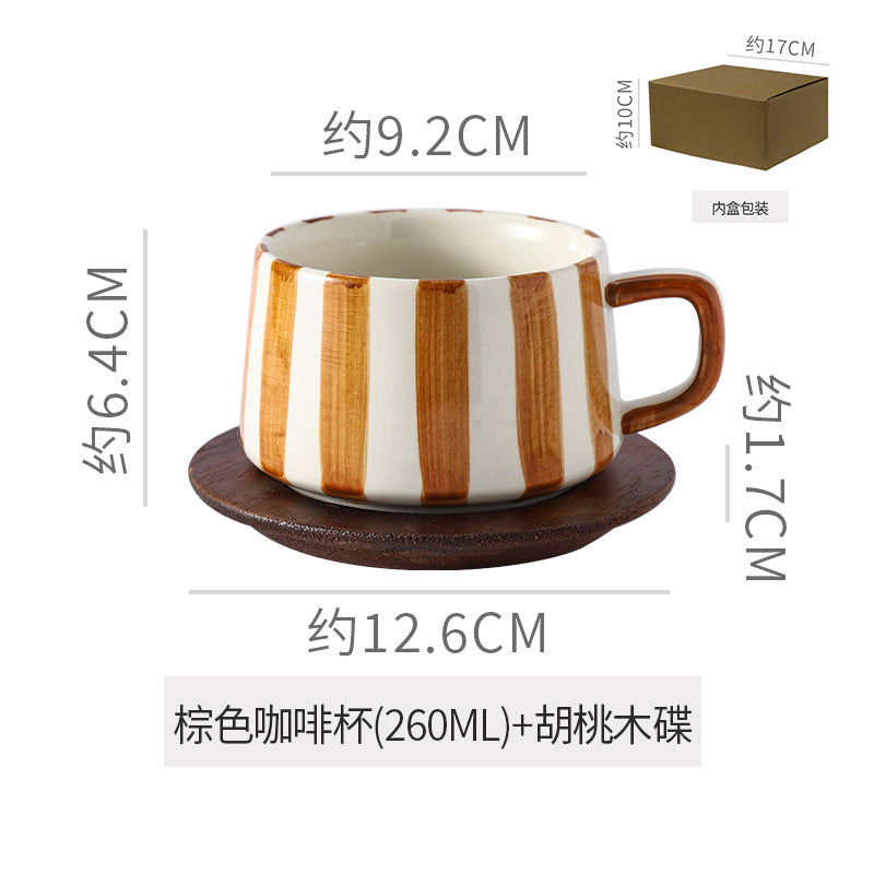 Instagram-worthy creative ceramic coffee mug set - premium striped design, perfect for office afternoon tea, exquisite latte art, and a thoughtful gift. includes mug and saucer