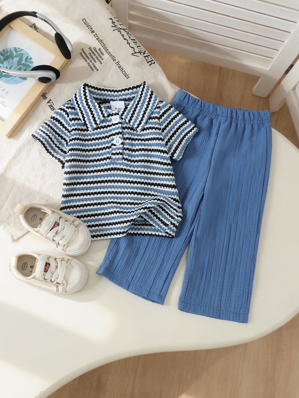Children's clothing cross-border european and american girls stripes t-shirt + blue pants two-piece set children's clothing