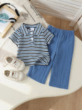 Children's clothing cross-border european and american girls stripes t-shirt + blue pants two-piece set children's clothing