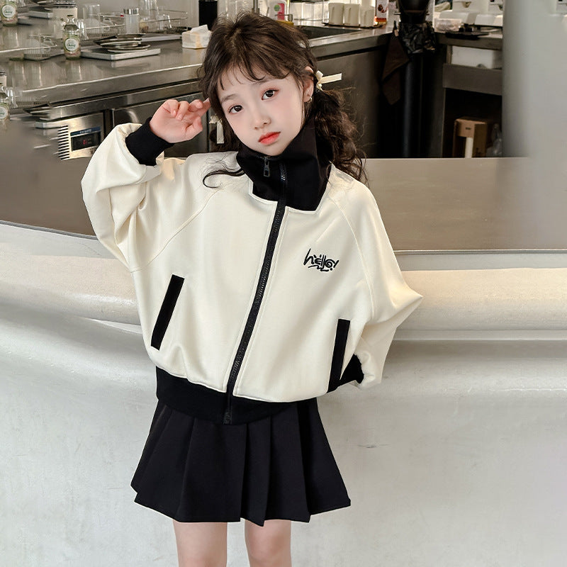Girls' spring activewear: new fashionable casual outerwear for kids, korean style zip-up jacket for toddlers and young children
