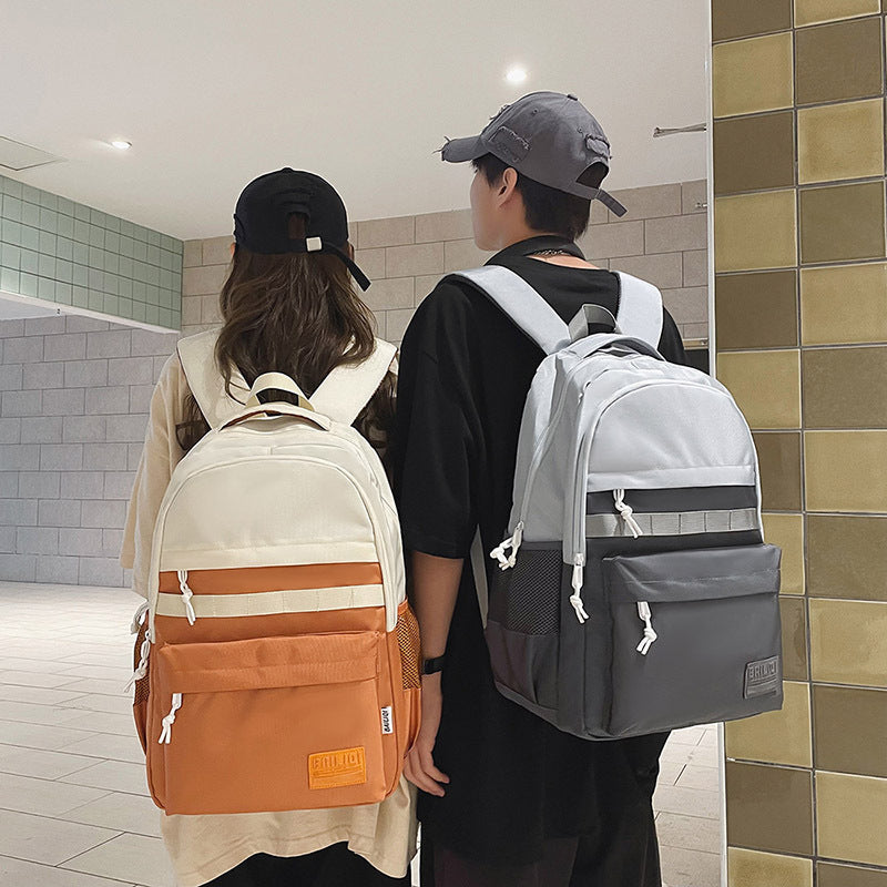 Schoolbag patchworkcontrast colorcasual travel junior high school student backpack large capacity water-repellent abrasion resistant dirty backpack