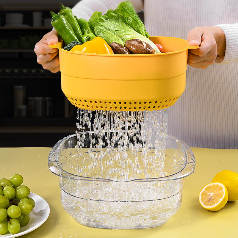 Plastic vegetable basin, kitchen hollow drain basket, vegetable basket storage, household large-capacity double-layer plastic basin washbasin