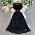 European and american light luxury socialite beaded round neck dress - women's summer slimming pleated elegant long gown