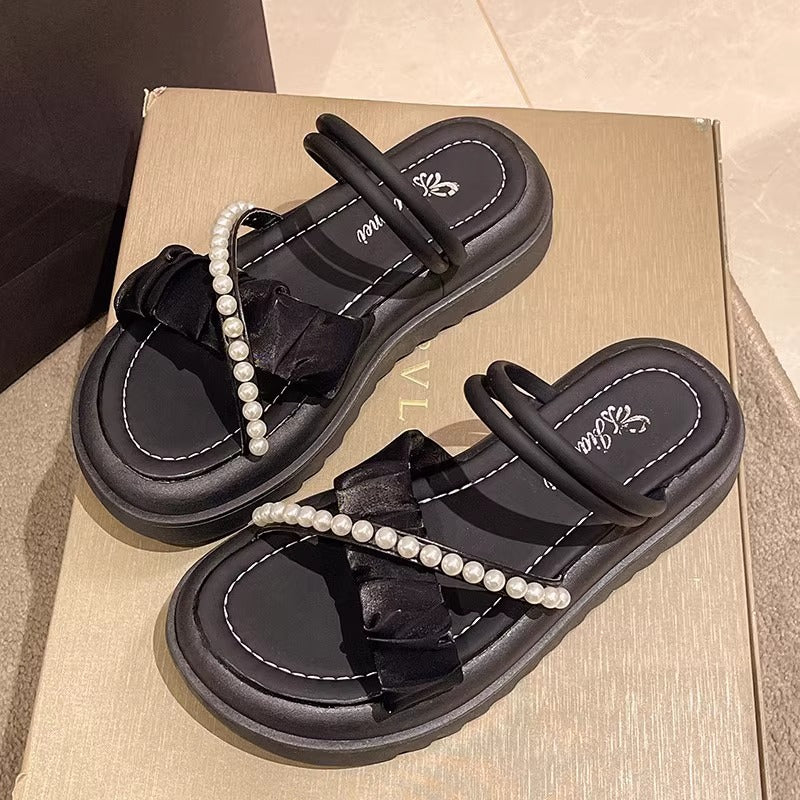 Xiaoxiangfengthick sole slippers for women outwear 2025 summer new arrival gentle fairy style two-wear sandals with skirt