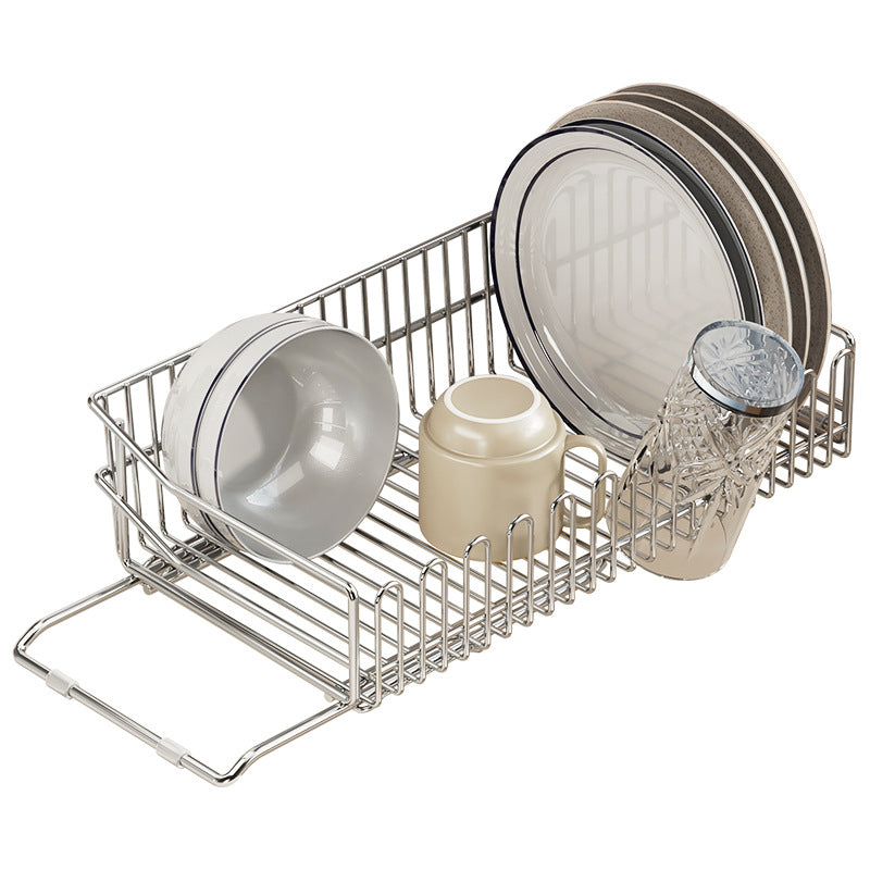 Retractable kitchen 304 stainless steel sink drain basket drain rack basin in basin wash basin sink dish rack
