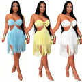 C7741 cross-border    new women's bandeau tassel mini dress nightclub party dress